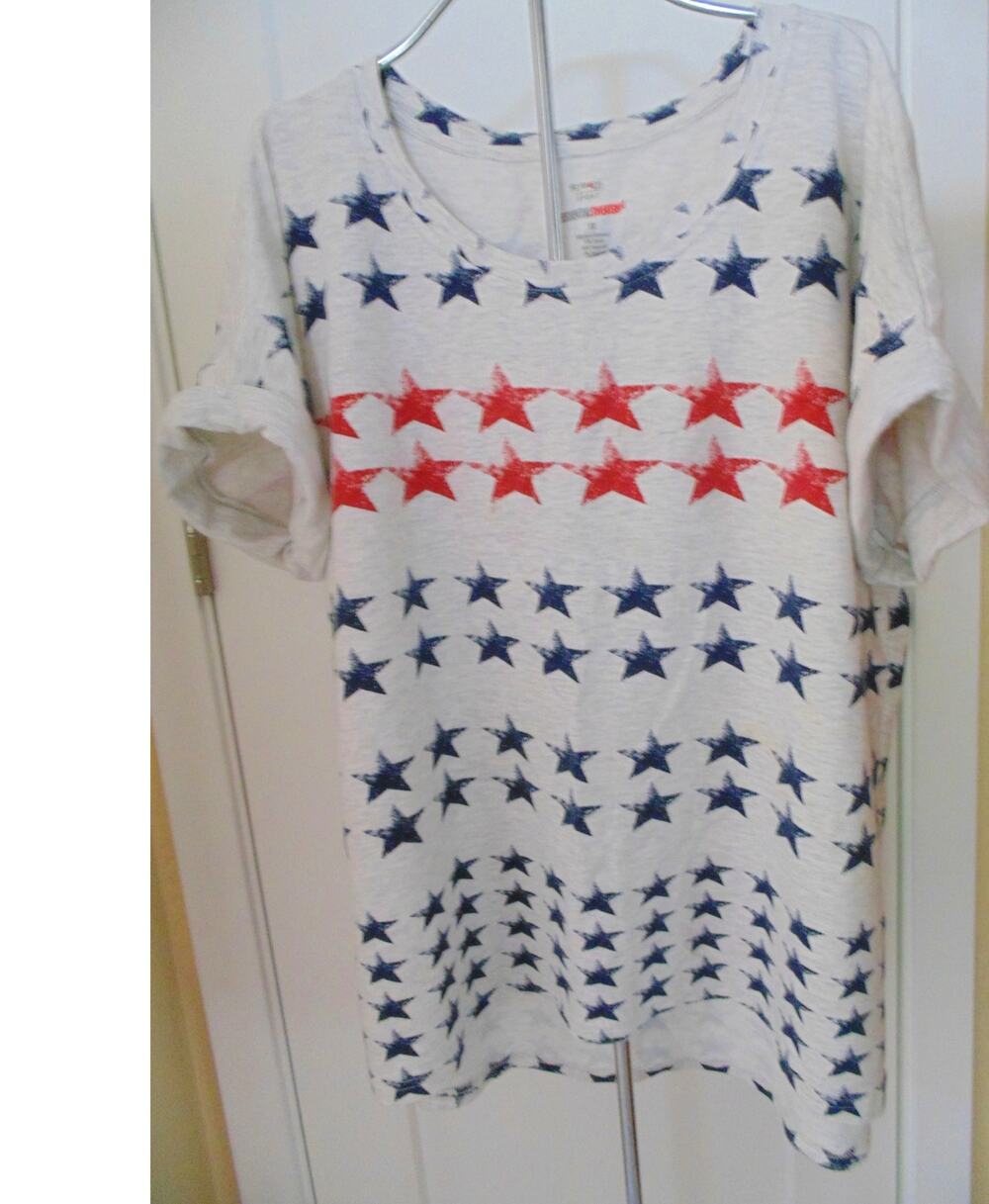 Y2K Vtg Style Co Patriotic Stars Scoop Neck Summer Sweatshirt Cap Sleeve 1X